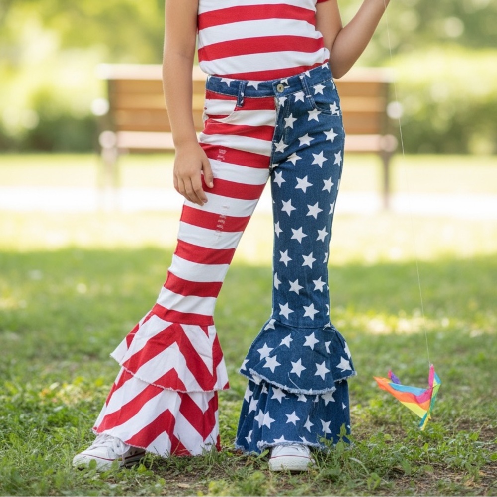 New boutique Girls patriotic Stars and Stripes jeans